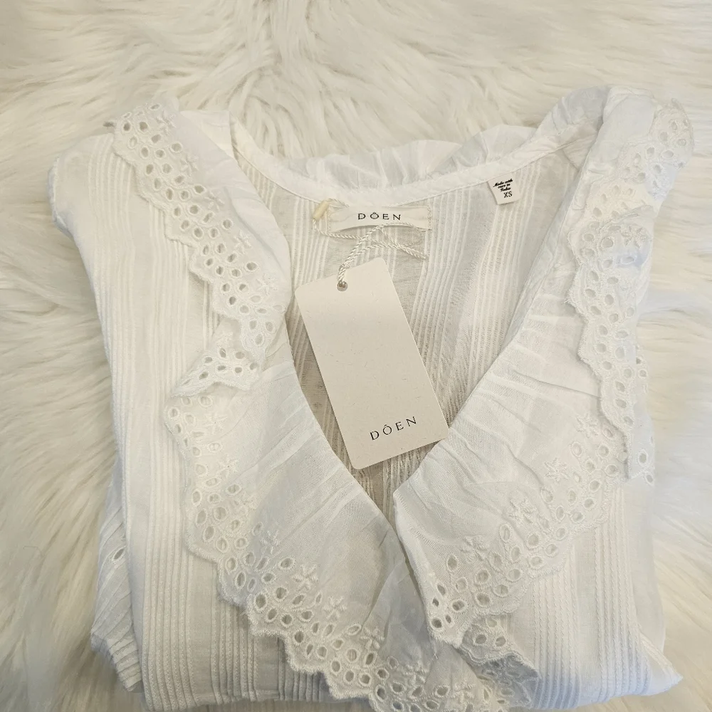 NWT DOEN Henri Eyelet Trim Top - Salt Eyelet XS - Picture 5 of 7